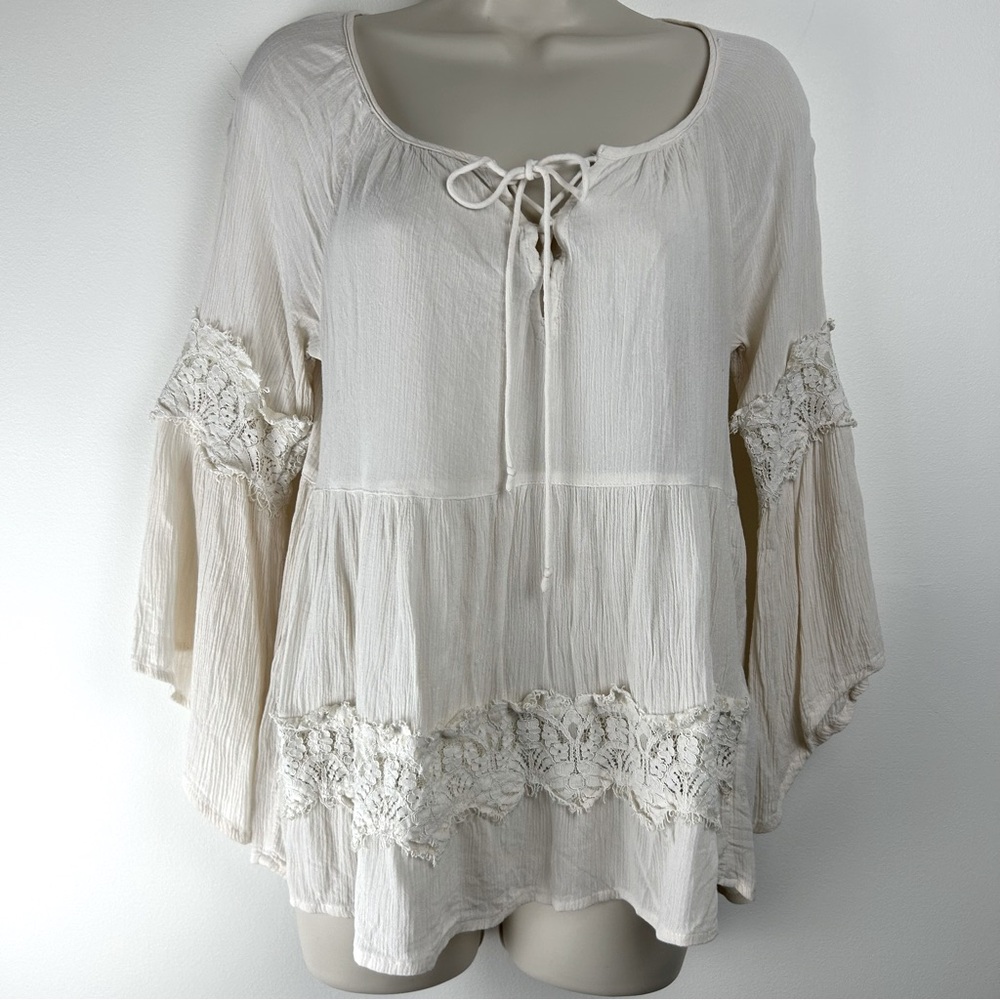 Vintage Hollister Laceup Blouse S Boho Fairy Anglecore Festival Beachy Whimsical - Picture 3 of 12